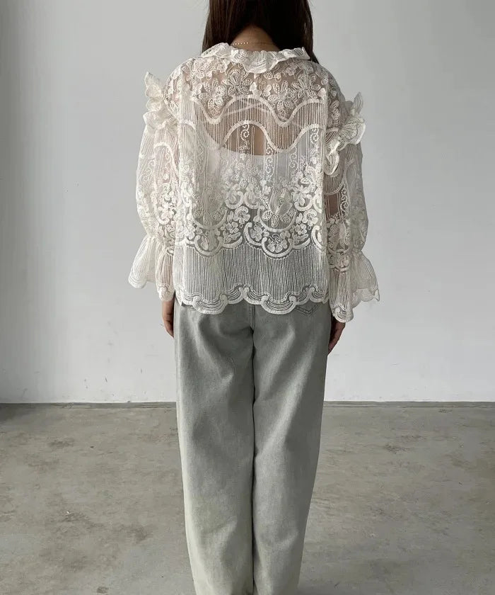 Embroidered Shirt and Strap Two Piece Lace Top