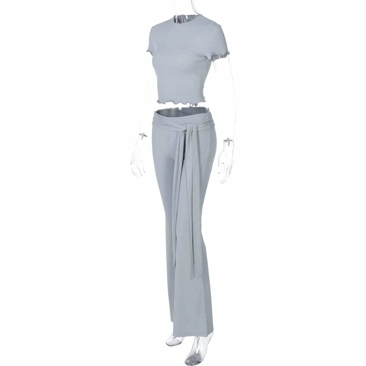 Lace-Up Navel Short Sleeve Top and Long Pants Set