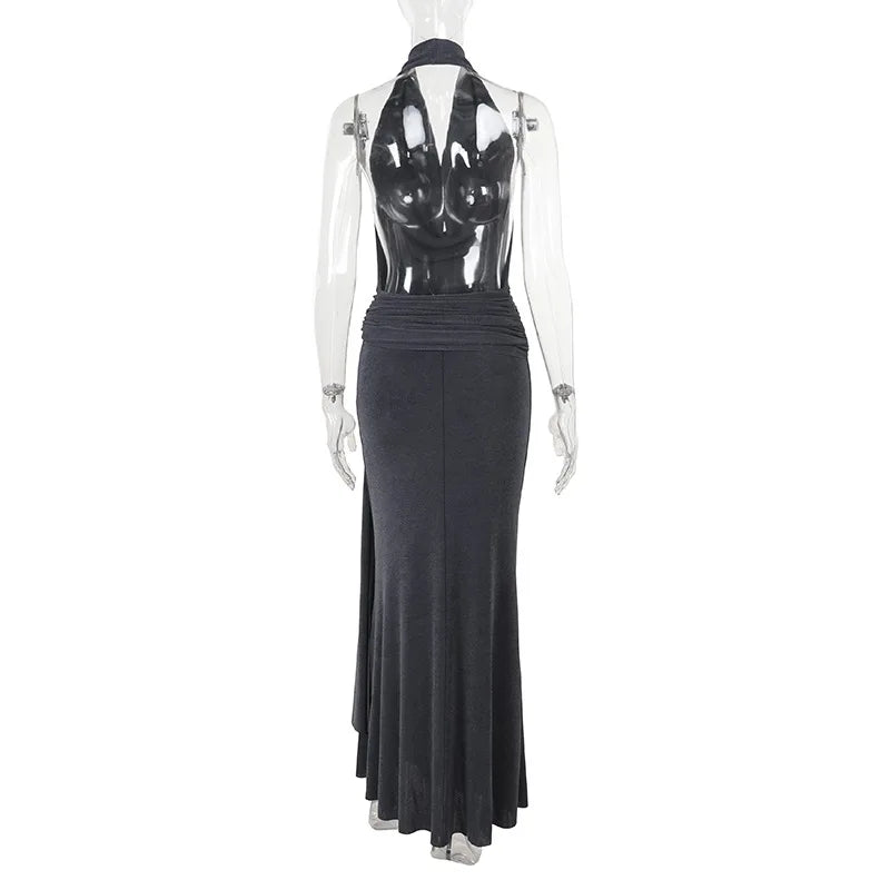 Strapped Halter Neck Backless Long Dress