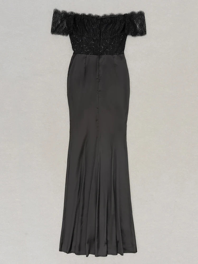 Lace Patchwork Black Short Sleeve Dress