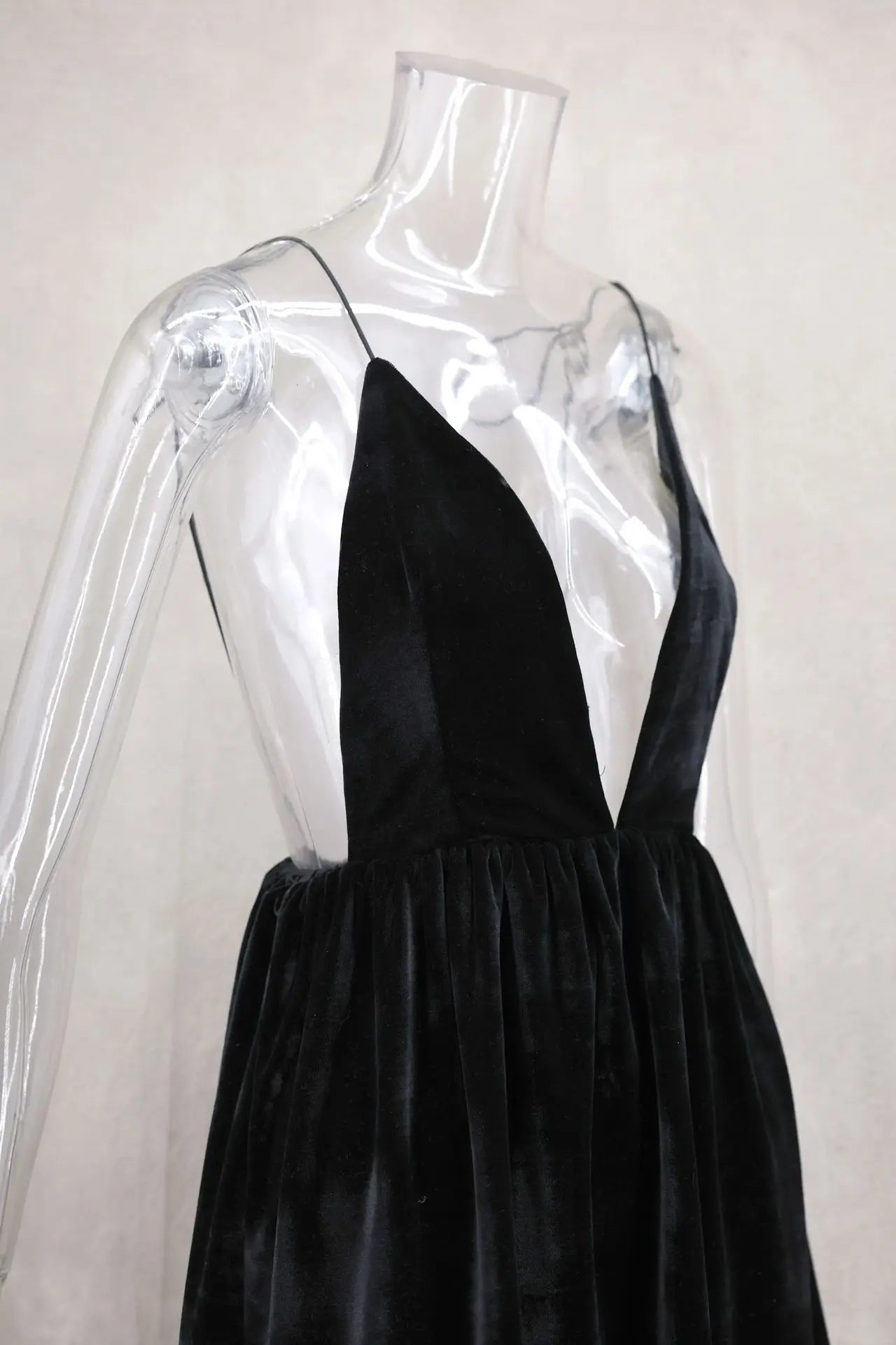 Velvet Deep V Neck Mini Lantern Dress