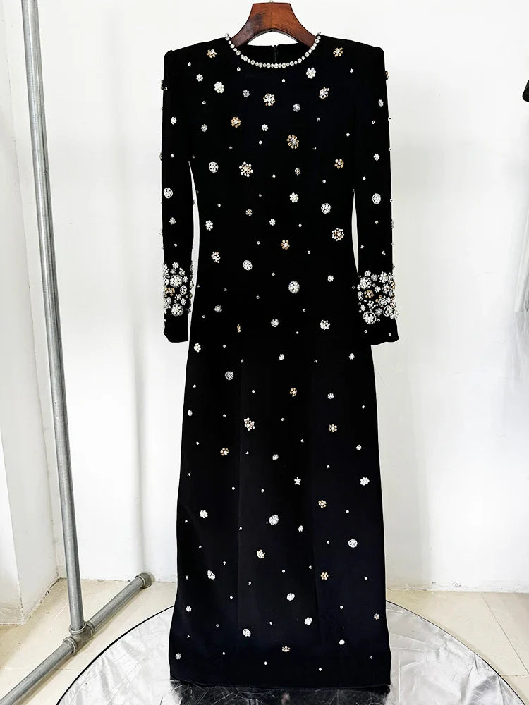Long Sleeve Luxurious Beaded Maxi Dress