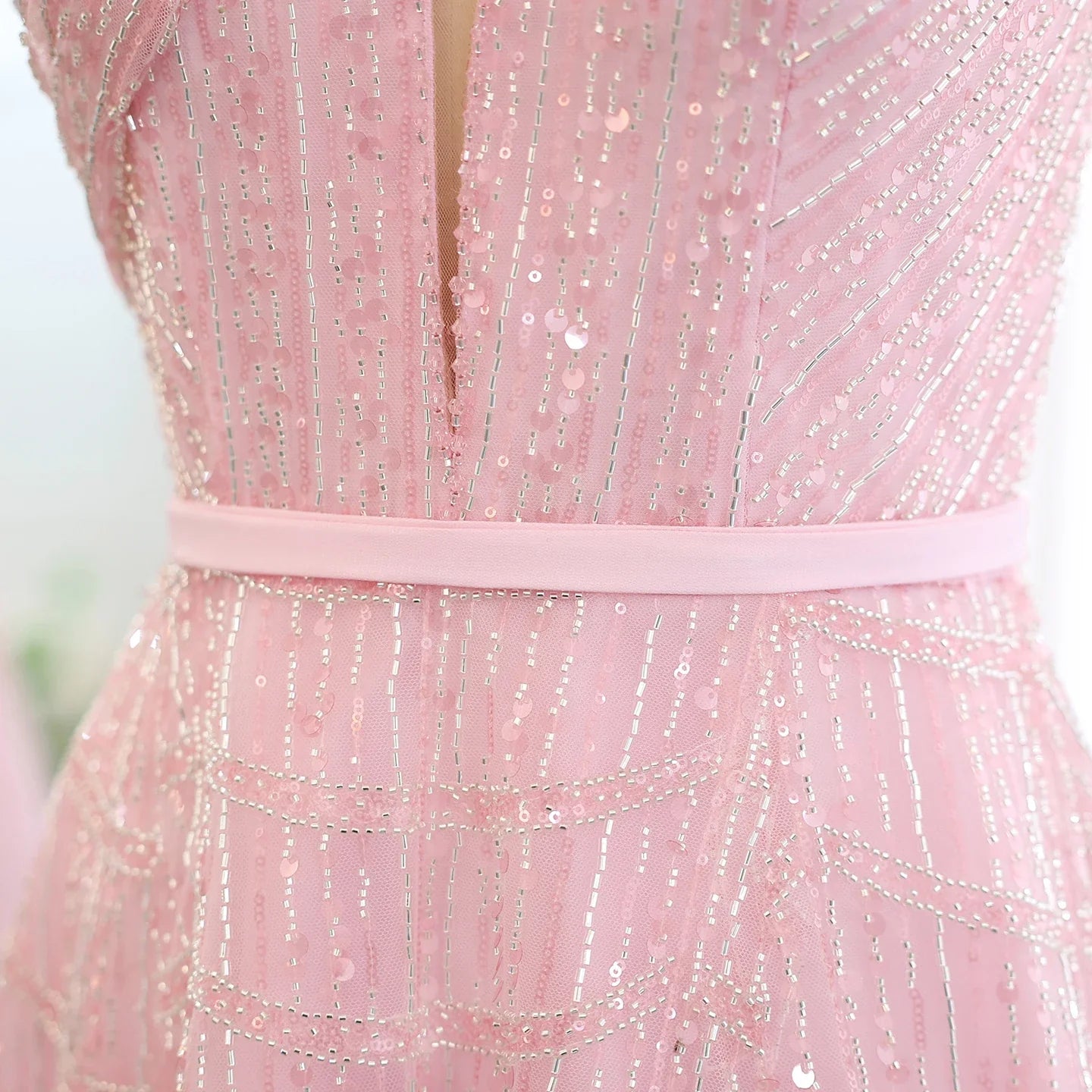 Beaded Lilac Halter Neck Evening Gown