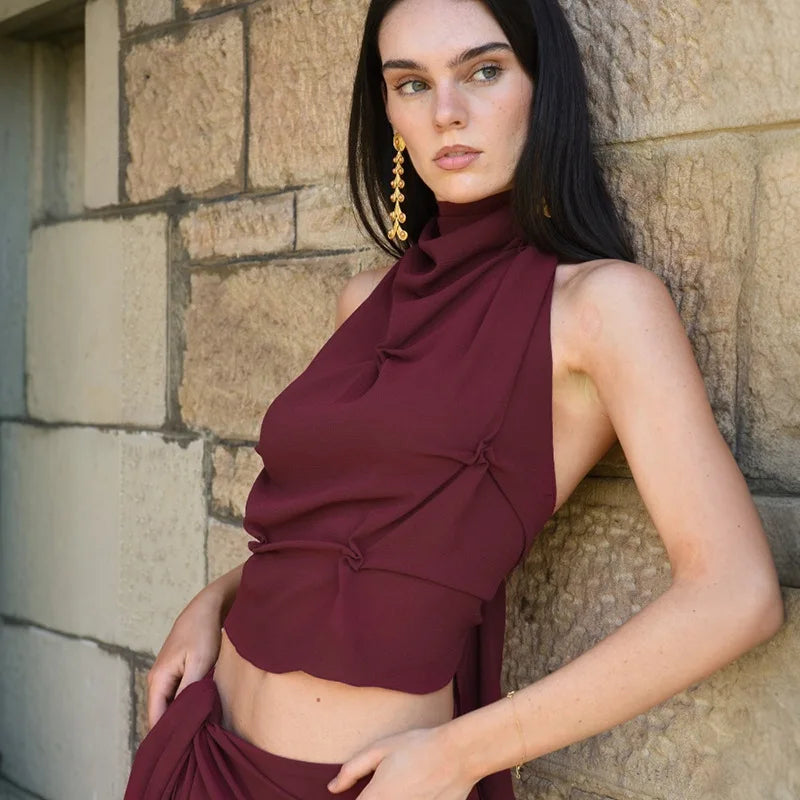 Halter Neck Lace-Up Sleeveless Top