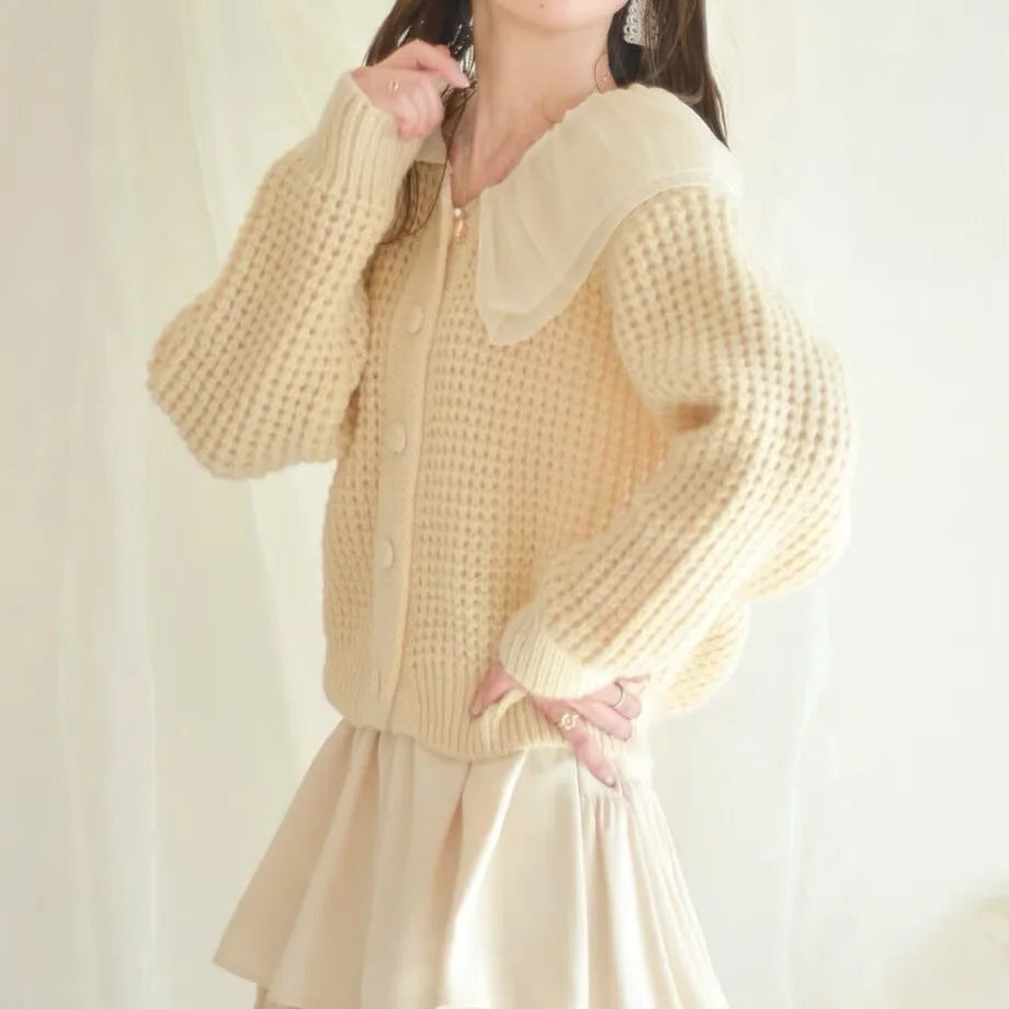 Peter Pan Collar Spliced Knitted Sweater