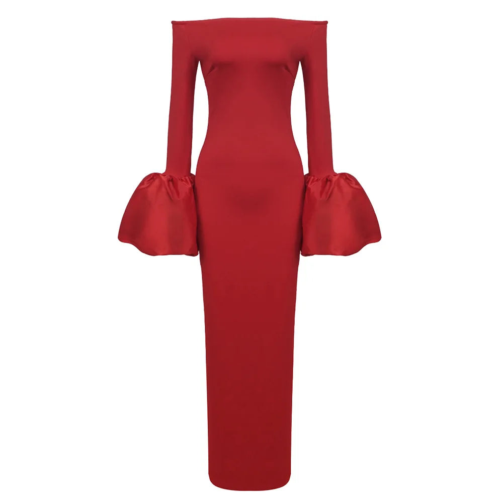 Off-the-shoulder Long Flare Sleeve Maxi Dress