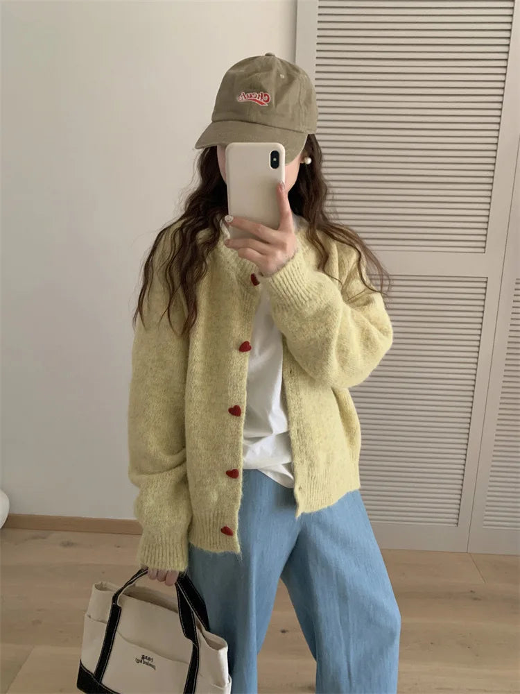 Soft Knit Heart-Shaped Long Sleeve Cardigan