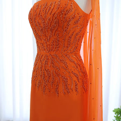Orange Evening Dress with Cape Sleeves