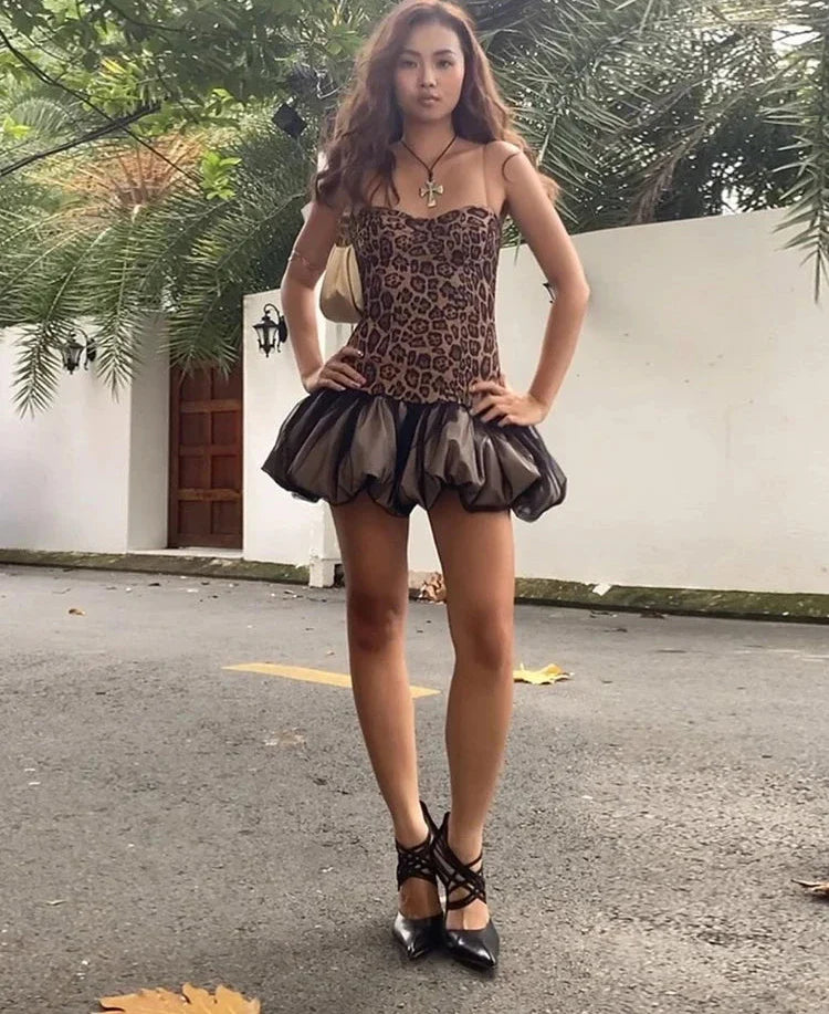 Leopard Print Patchwork Mini Dress
