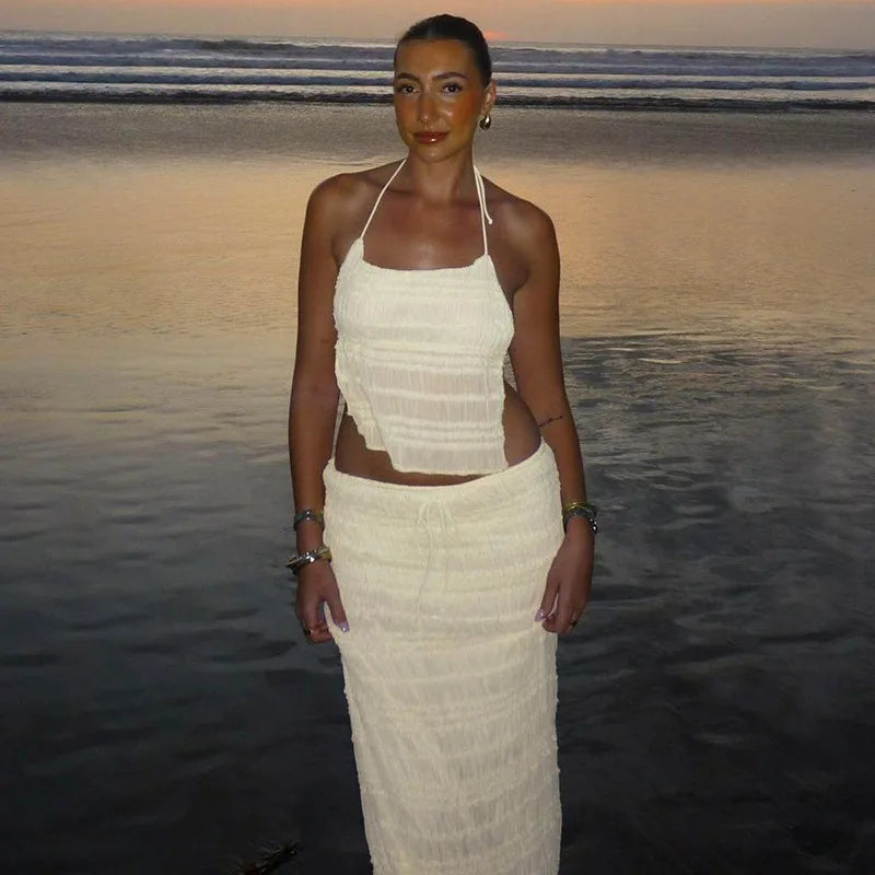 Chiffon Skirt Suit Spaghetti Strap Top and Long Skirt