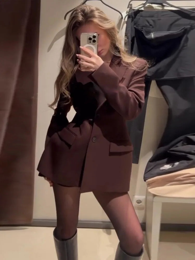 Turn-down-Collar Single Breasted-Top and Mini Skirt Suit