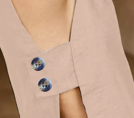 Cotton V Neck Buttons Solid Vest and Shorts Suits