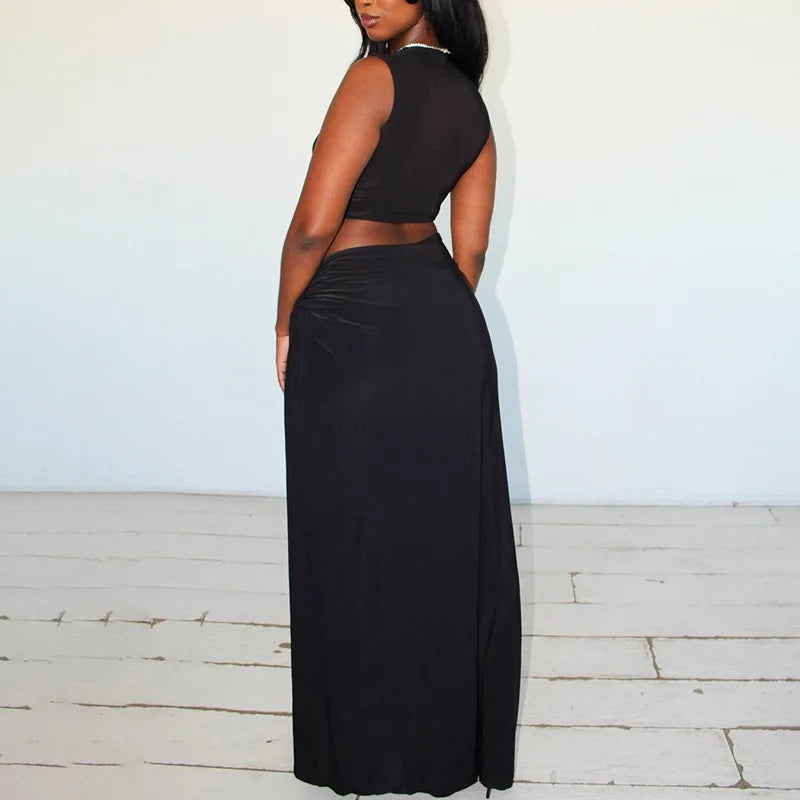 Deep V Cut Out Slit Asymmetrical Long Dress