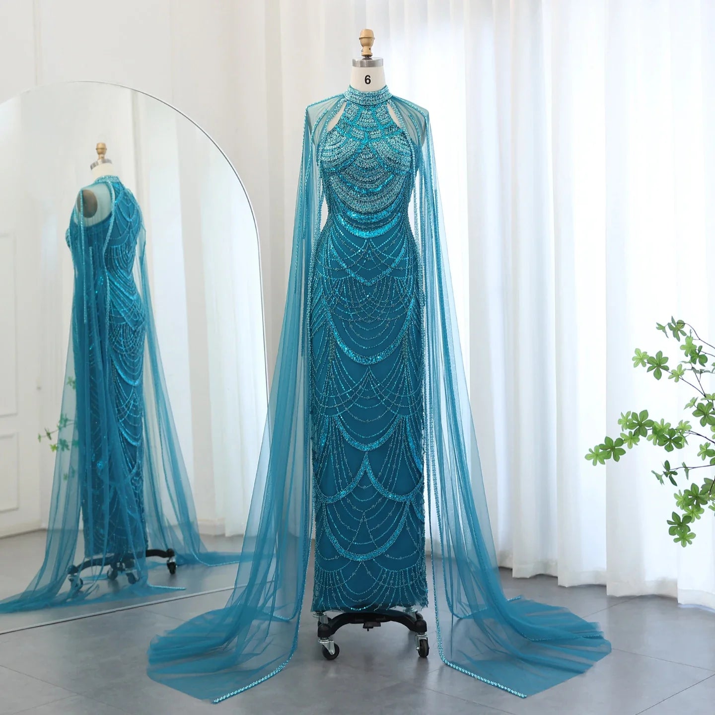 Black Evening Gown with Cape Sleeves