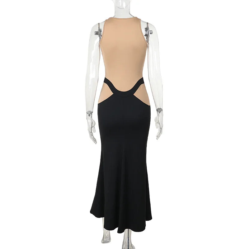 Sleeveless Patchwork Contrast Long Dress