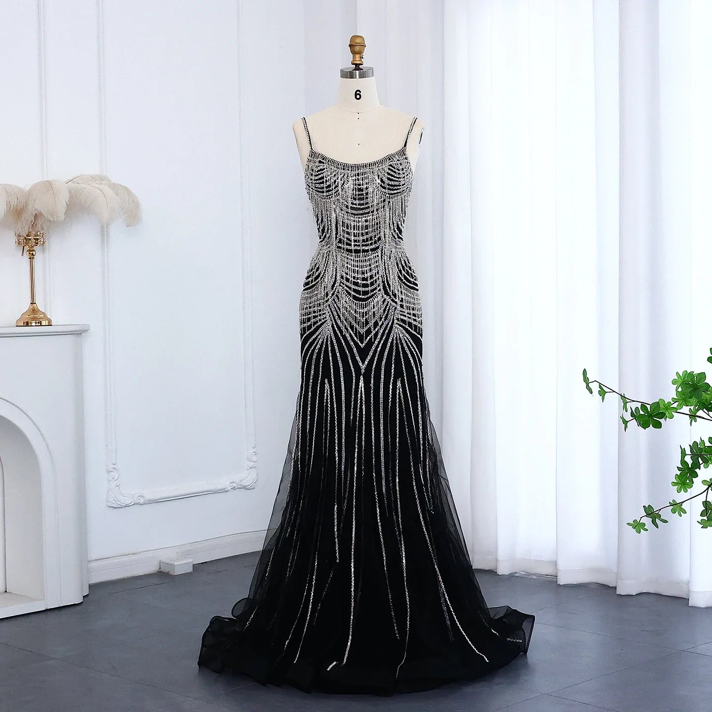 Crystal Tassel Mermaid Spaghetti Straps Gown