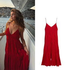 Sling A-line Sleeveless Deep V-neck Dress