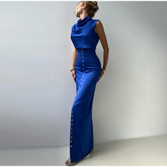 Sleeveless Top Suit With Front Split Skirt