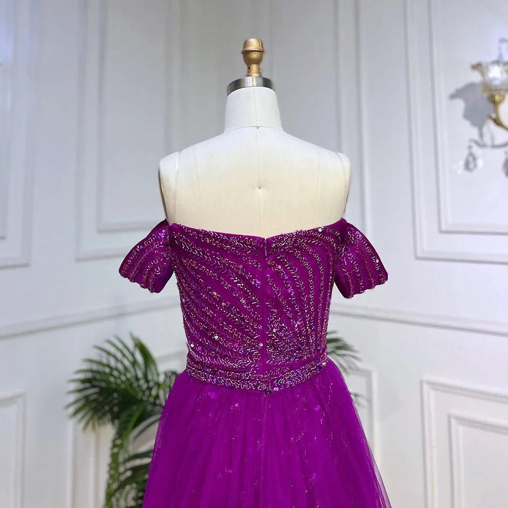 Boat Neck Split Mermaid Elegant Beaded Gowns