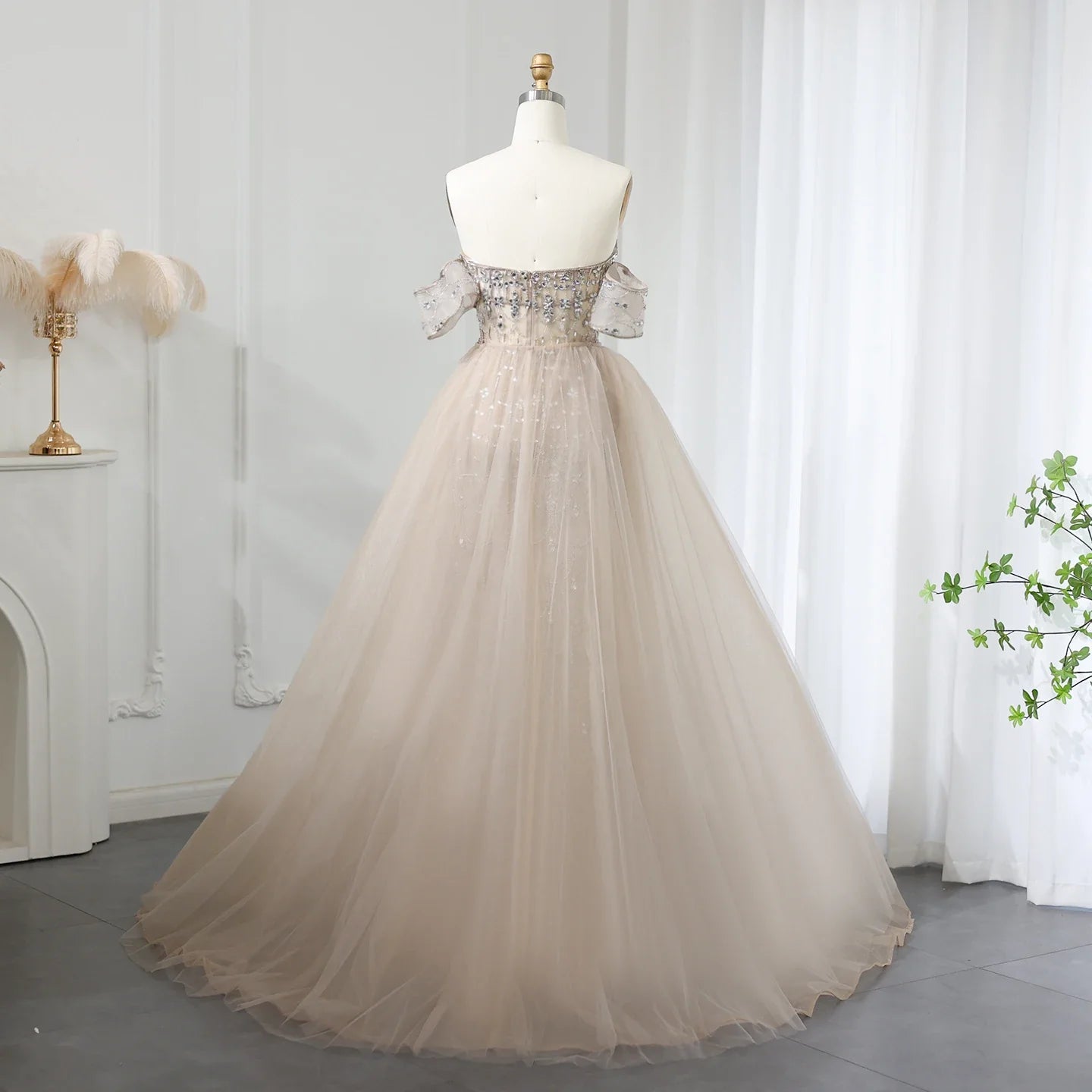 Champagne Mermaid Evening Gown with Overskirt