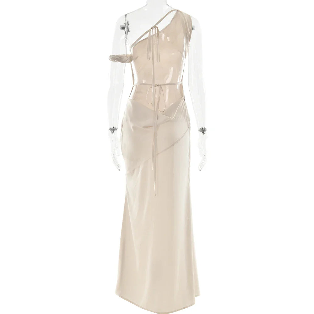Satin Apricot Backless Long Dress