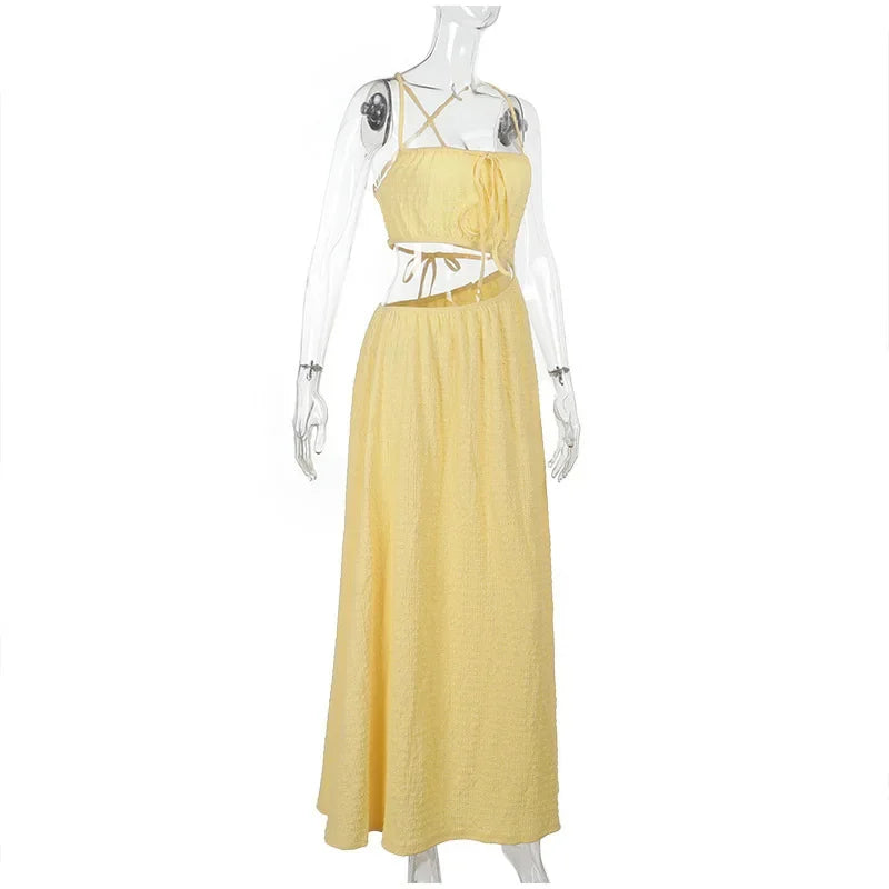 Lace Up Solid Color Open Back Long Dress