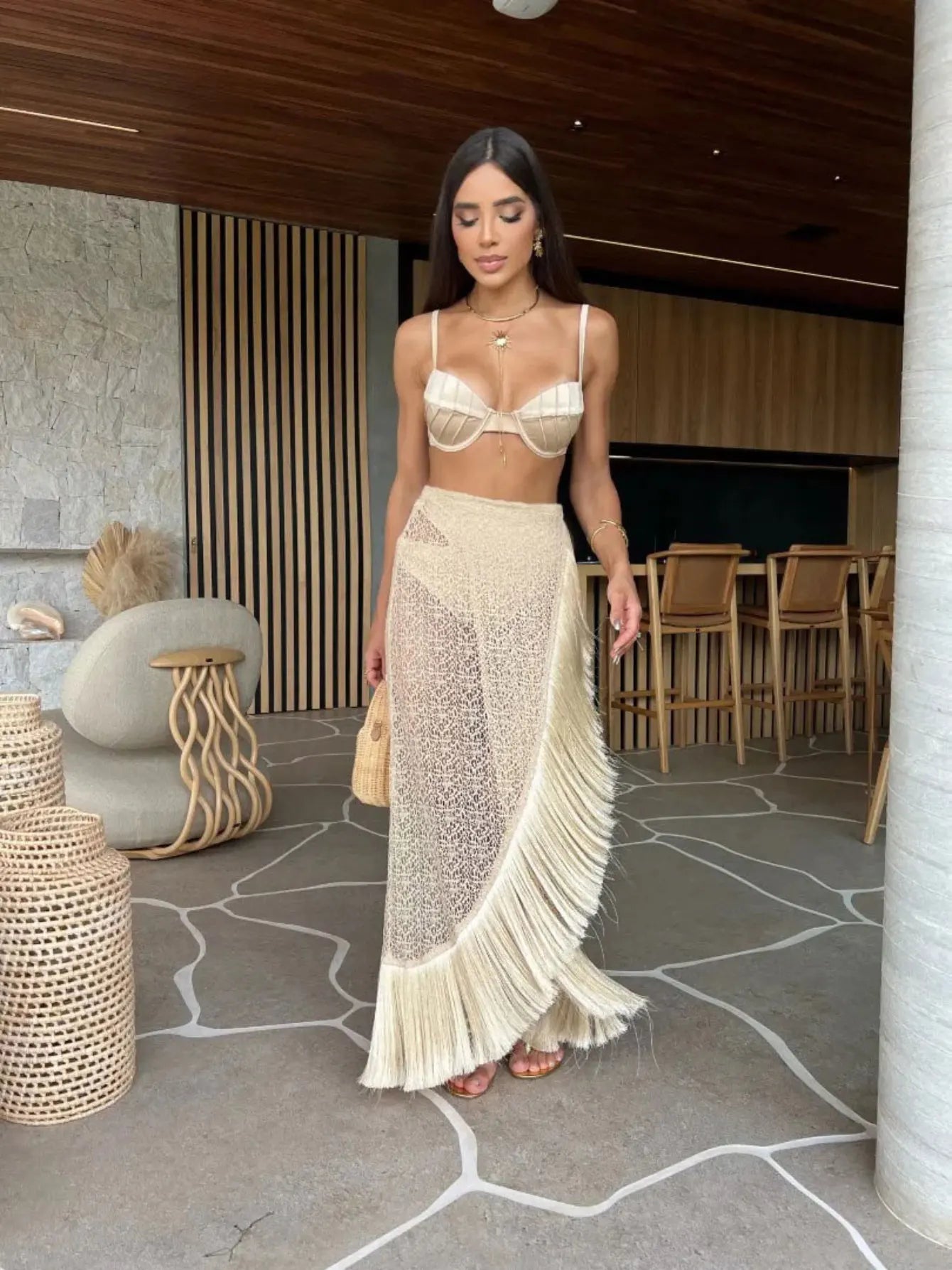 Deep V-Neck Tassel Long Party Dress