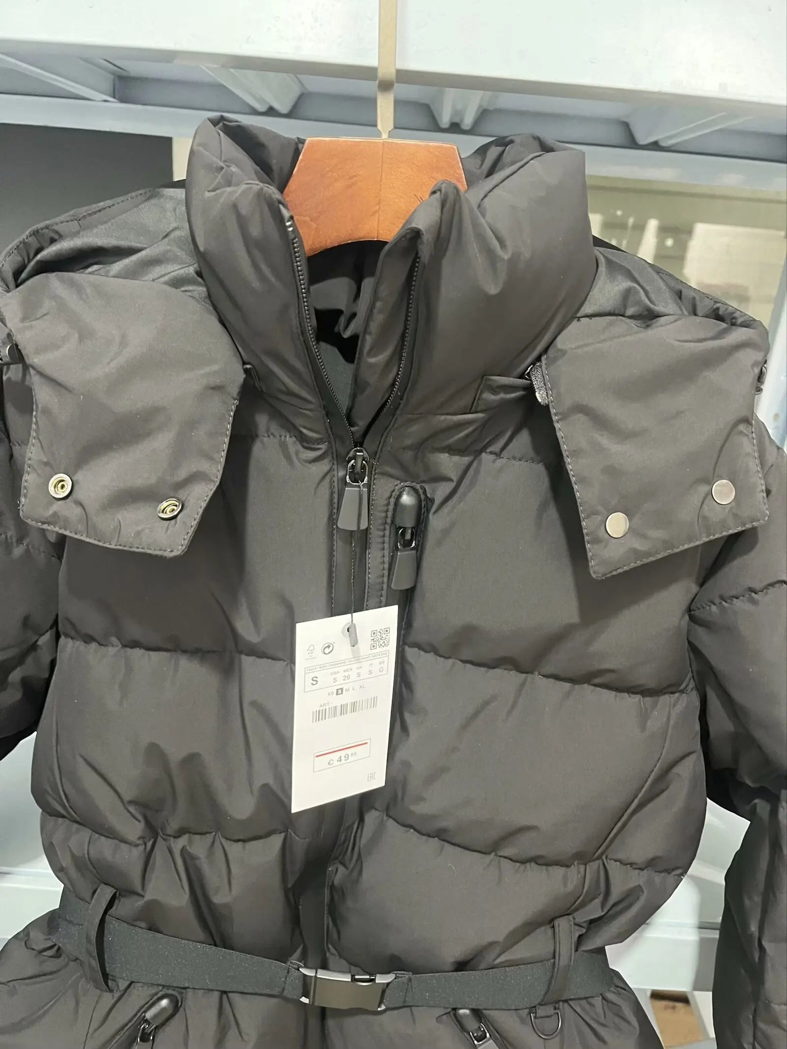 Belt Hooded Down Cotton Windproof Jacket