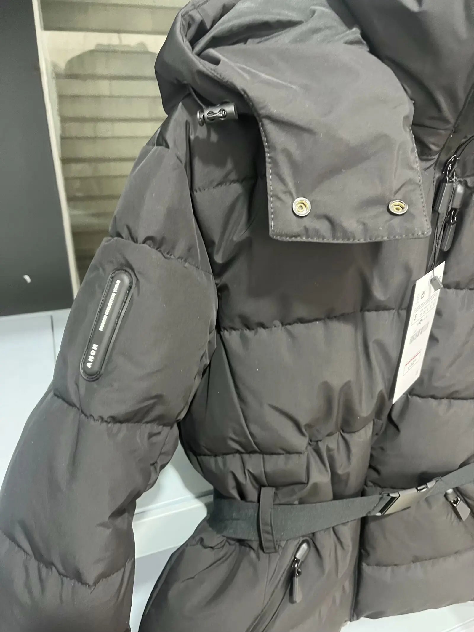 Belt Hooded Down Cotton Windproof Jacket