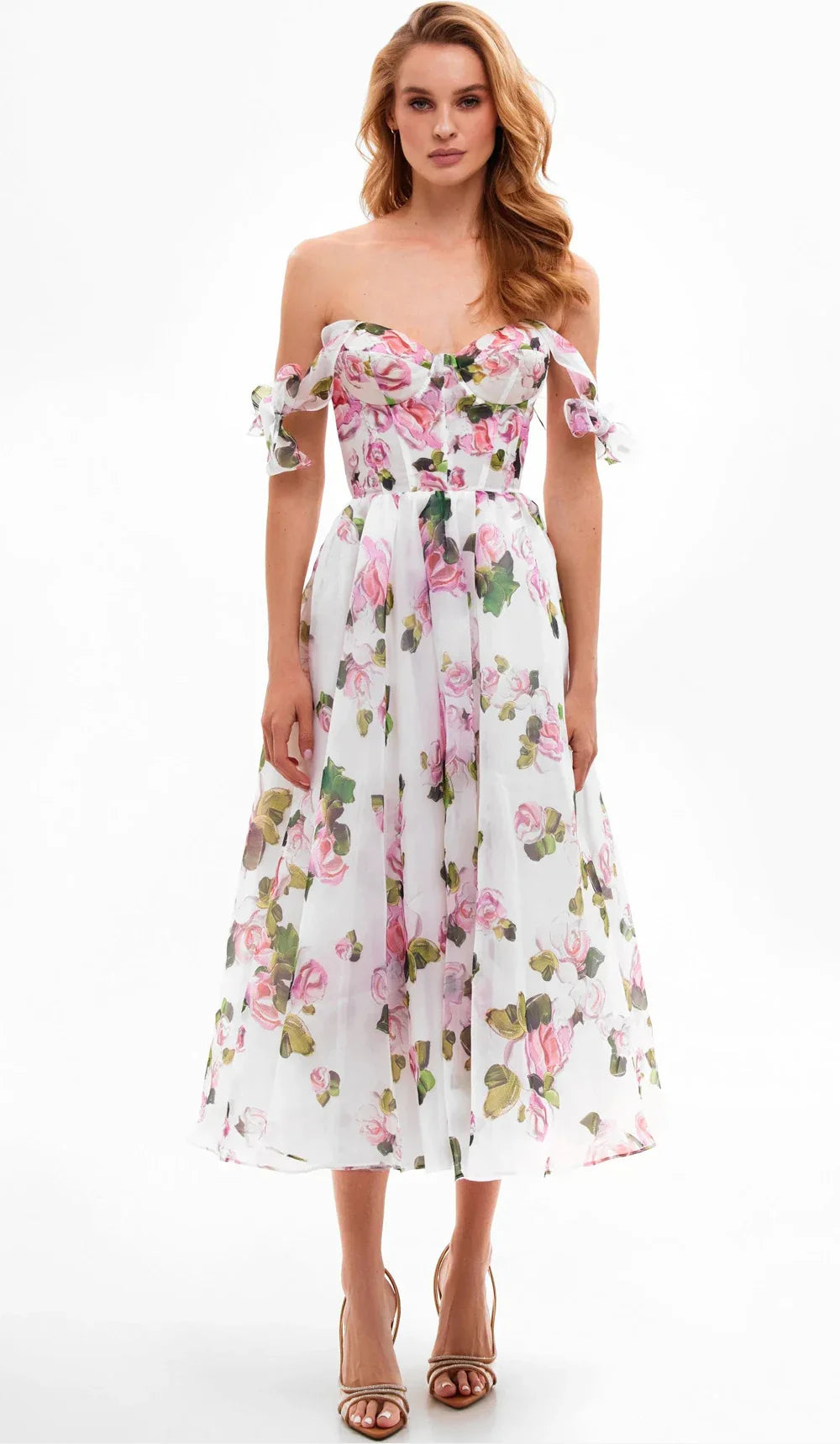 Floral back lace-up suspender dress
