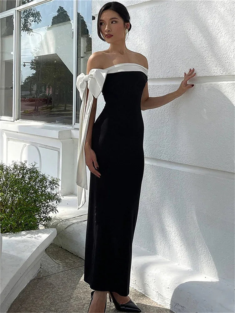 Diagonal Collar Backless Lace-Up Dress