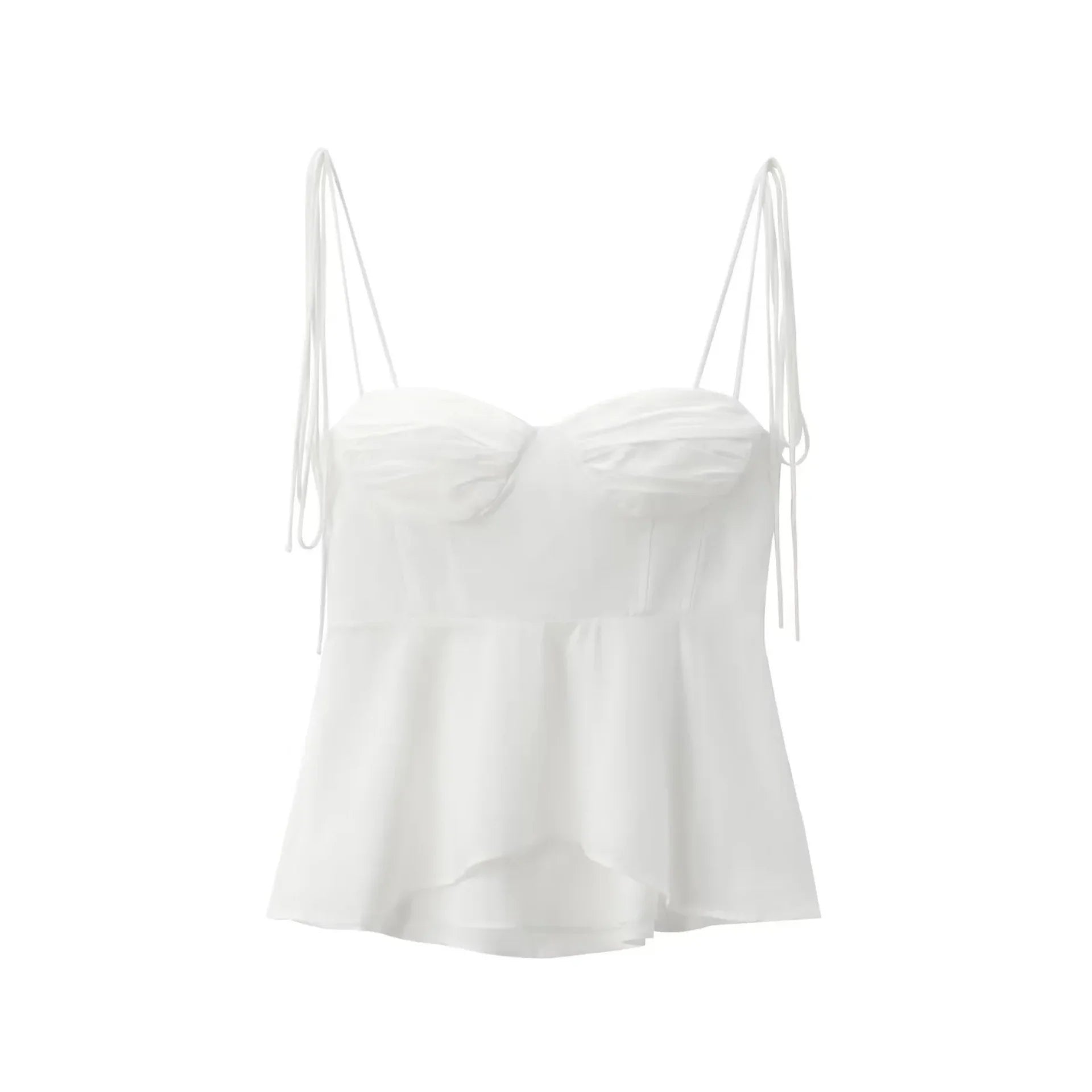 White Smocked Strappy Ruffle Solid Camisole