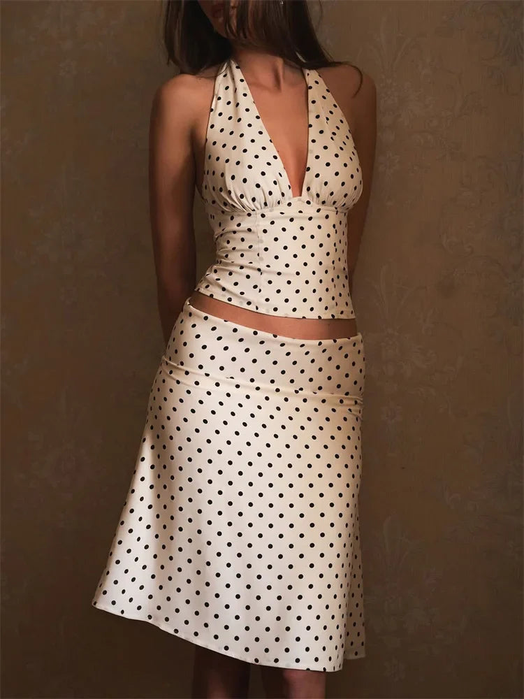 Lace-Up Sleeveless Top Bow Mini Skirt Outfits