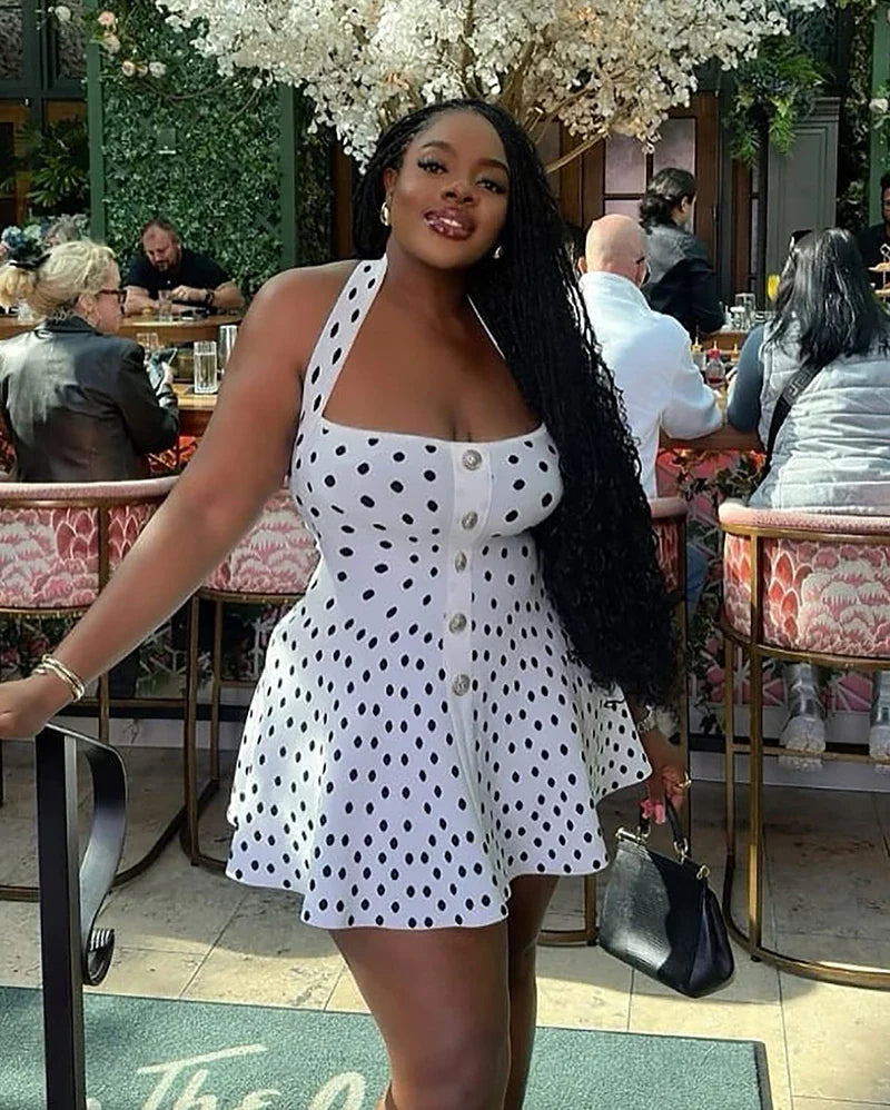 Halter Polka Dot Square Collar Mini Dress
