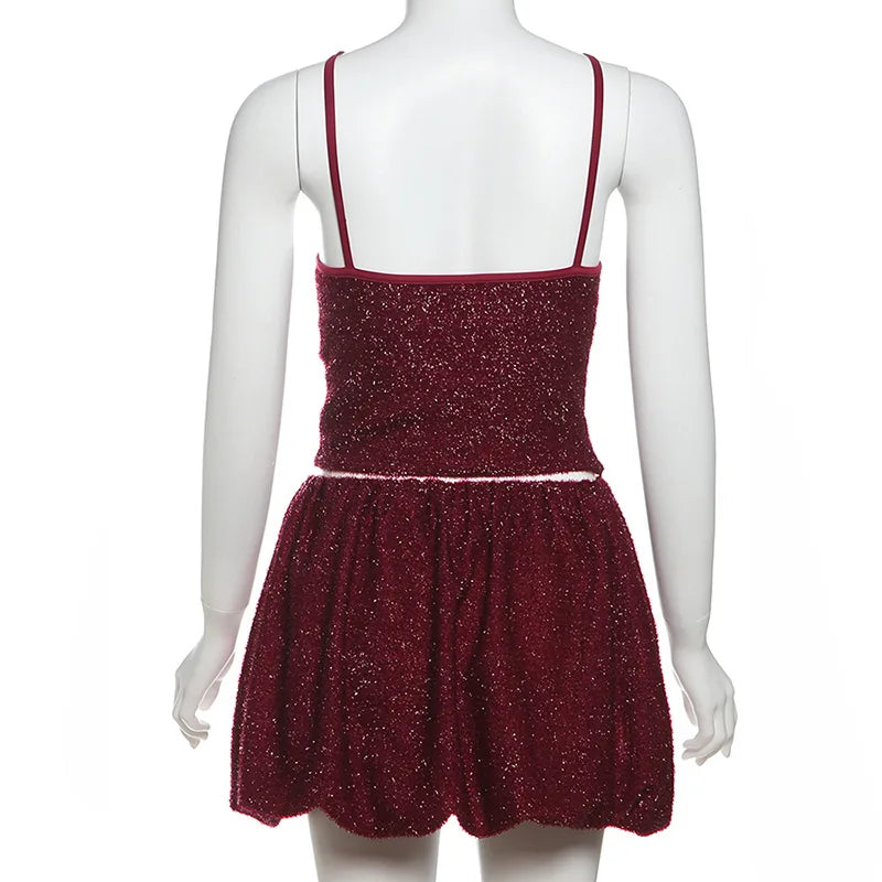 Furry Mini Skirt Crop Top Set