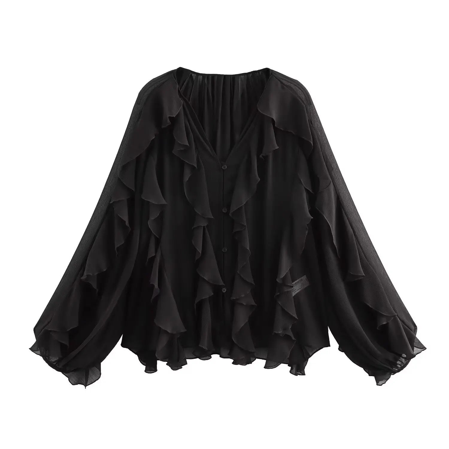 Ruffled Shirt Women Loose Lace Up Tops