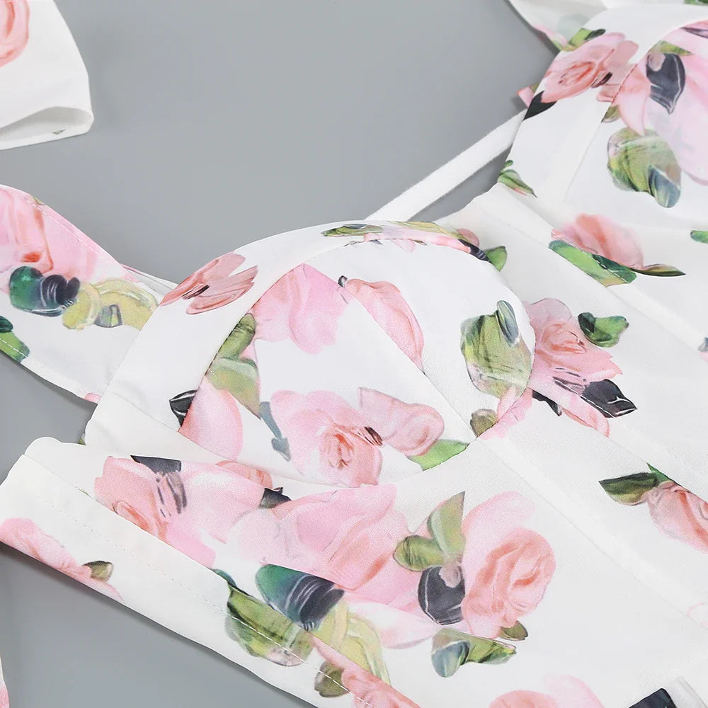 Floral back lace-up suspender dress