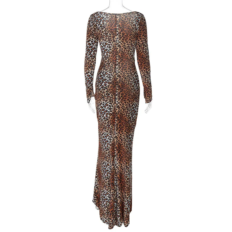 Leopard Print Hollow Out Long Dress