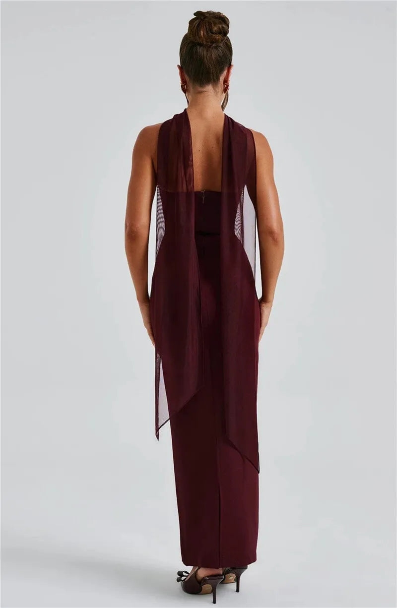 Scarf Collar Strapless Off-shoulder Long Dress