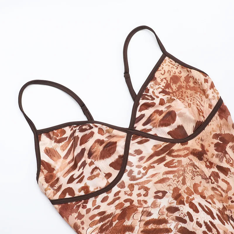 Leopard Print Spaghetti Strap Backless Long Dress