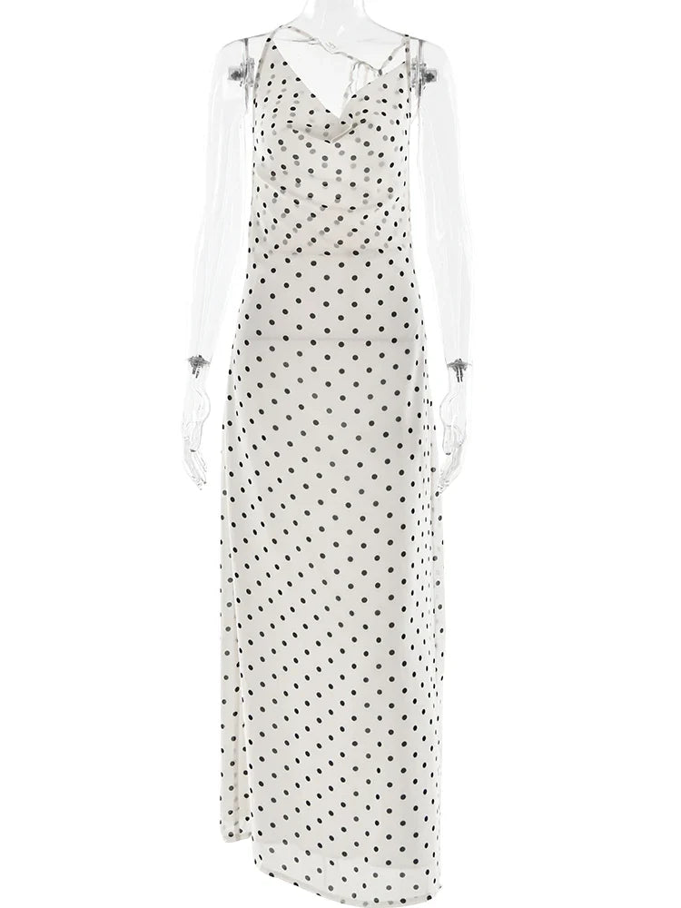 Polka Dot Backless Spaghetti Strap Party Maxi Dress