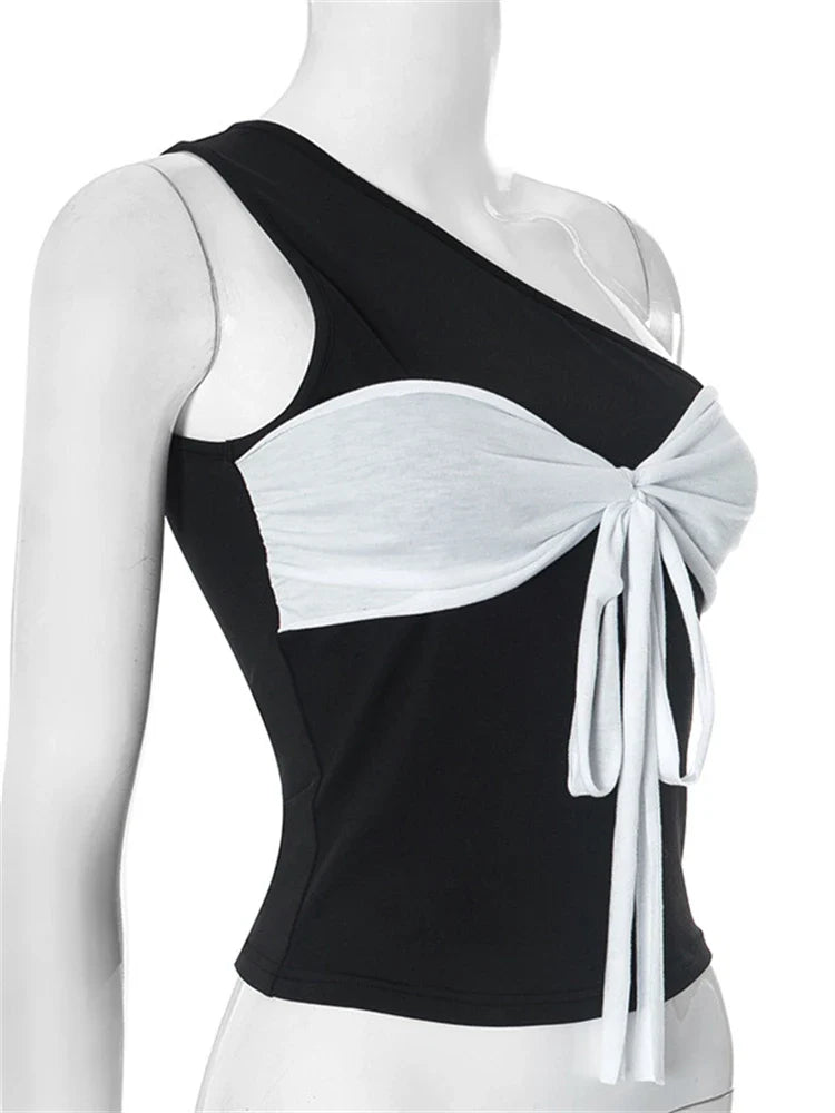Patchwork Lacing Black White Top
