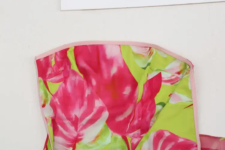 Strapless Retro Print Split Long Dress