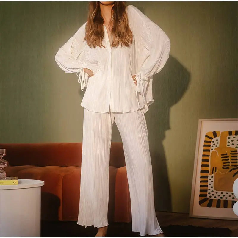 2 Piece Set Blouse Tops and Split Wide Leg Pants