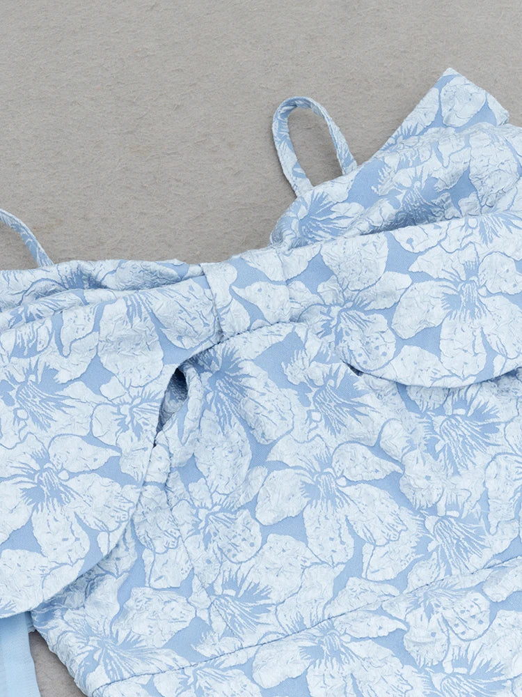 Sky Blue Mesh Sleeve Floral Dress