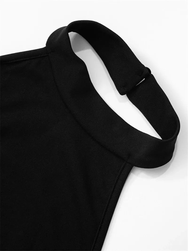 Patchwork Halter Backless Contrast Pleated Midi Dress