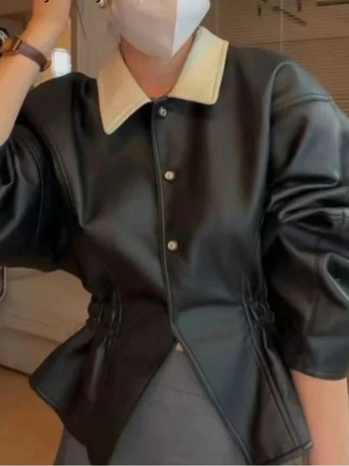 Black Patchwork Leather Jacket