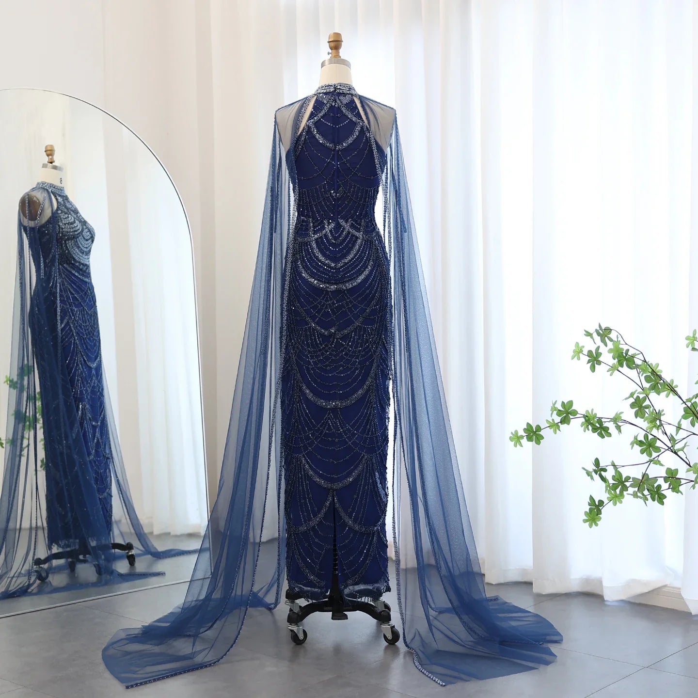 Black Evening Gown with Cape Sleeves