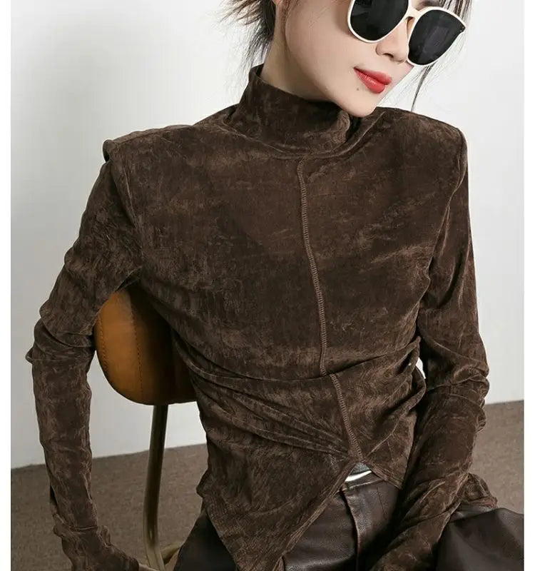 Front Side-slit Solid Color Soft Long Sleeve Top