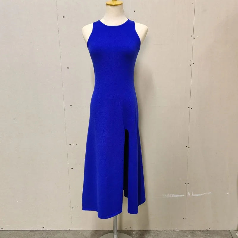 Knit Slit Solid High Waisted Vacation Dresses